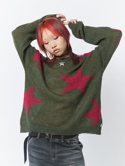 Interstellar Star Pink Khaki Knit Sweater - Minga  US