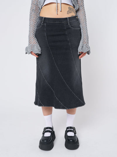 Leia Flared Denim Midi Skirt - Minga  US
