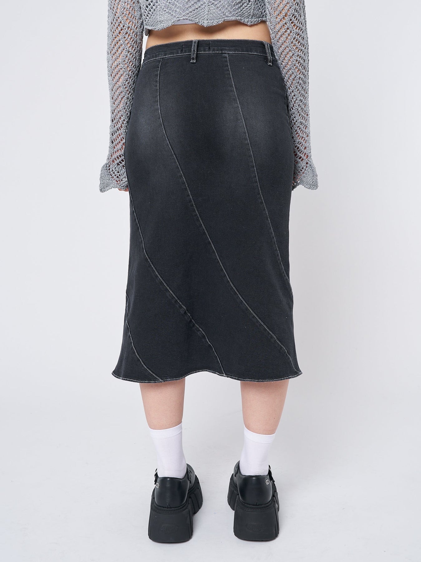 Flared Denim Black Midi Skirt - Y2k | Minga London – Minga London US