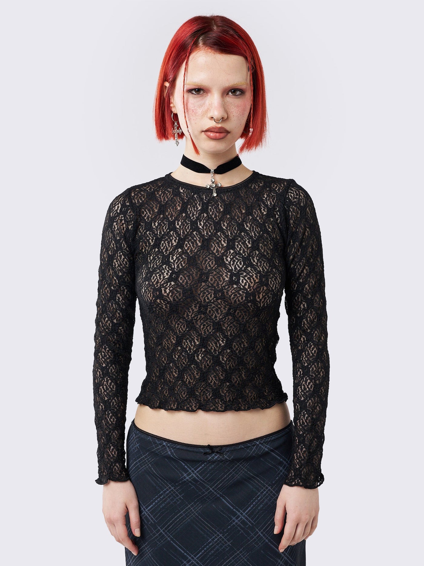 Lyra Black Floral Lace Top