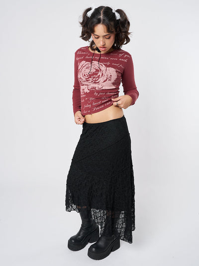 Nolia Black Lace Asymmetric Midi Skirt - Minga  US