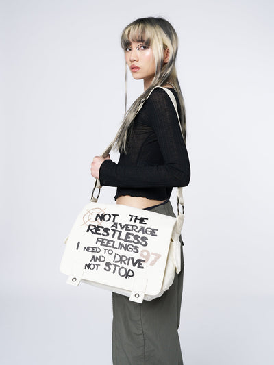 Non Stop White Canvas Messenger Bag - Minga  US