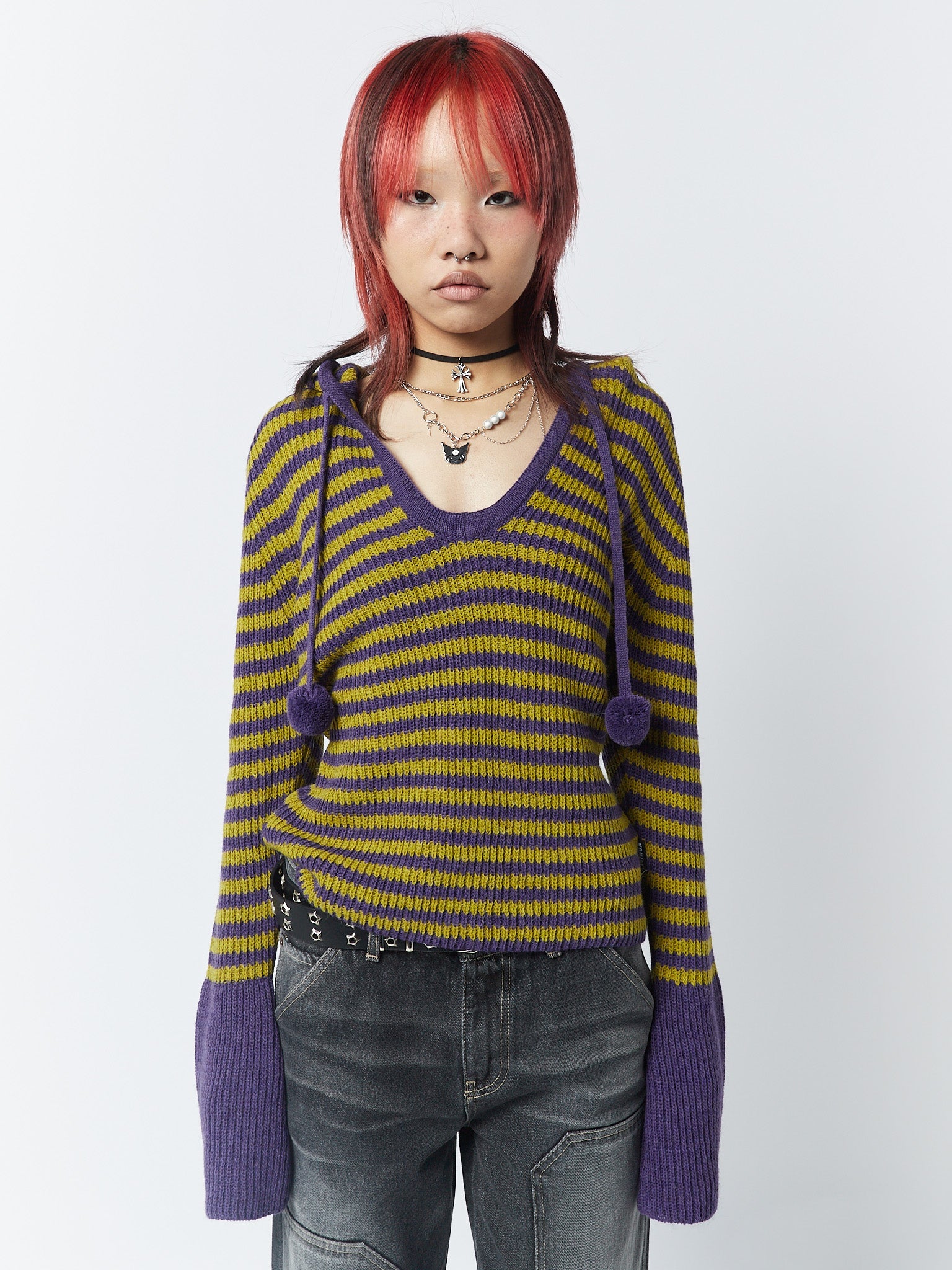 Paige Yellow & Purple Knitted Hoodie