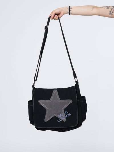 Super Star Black Canvas Messenger Bag - Minga  US