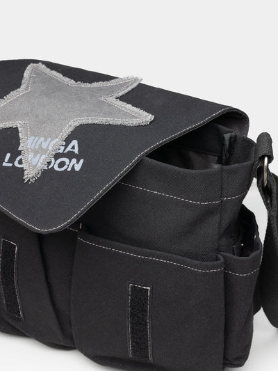 Super Star Black Canvas Messenger Bag