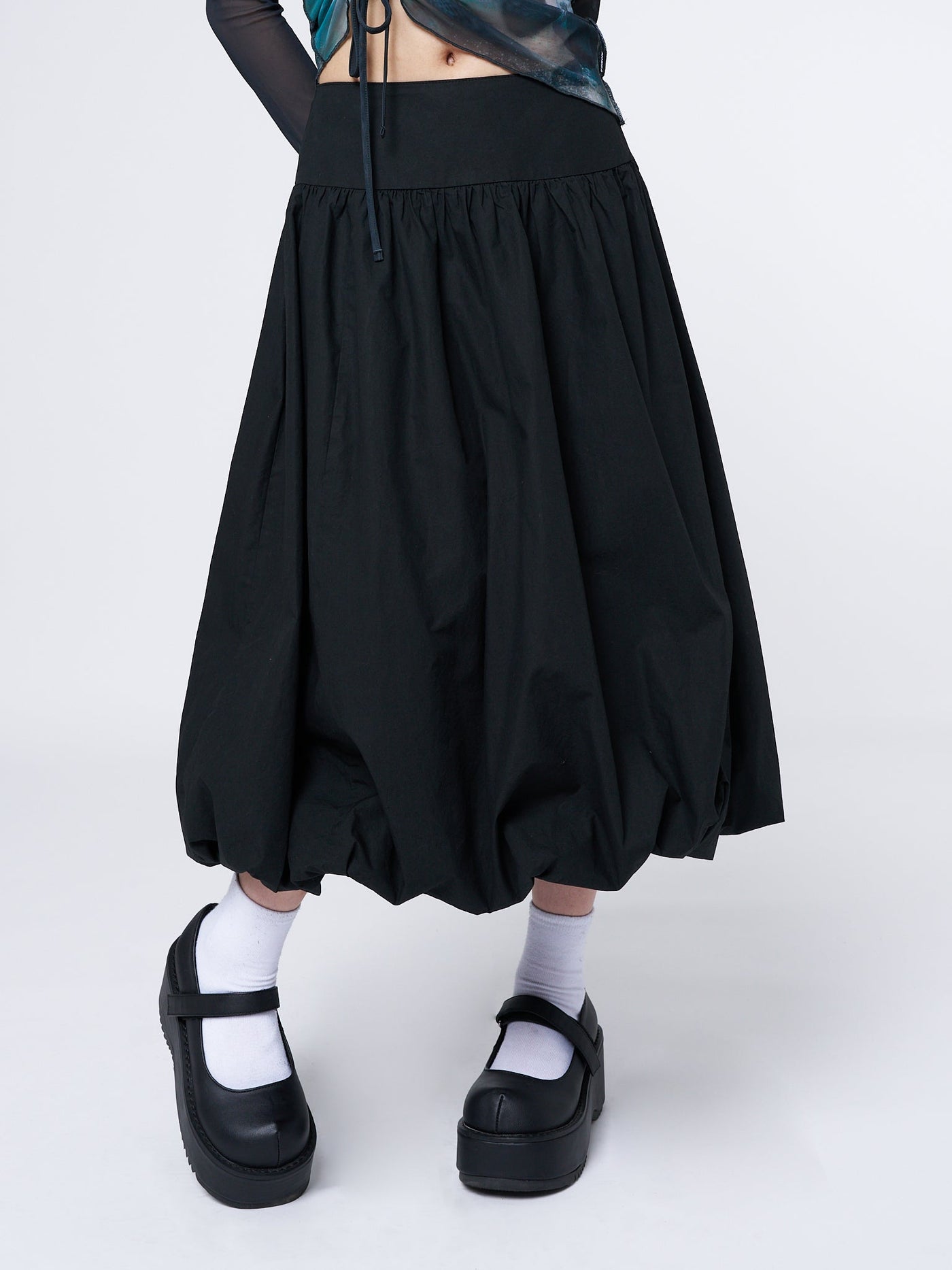 Suya Black Bubble Midi Skirt