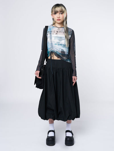 Suya Black Bubble Midi Skirt