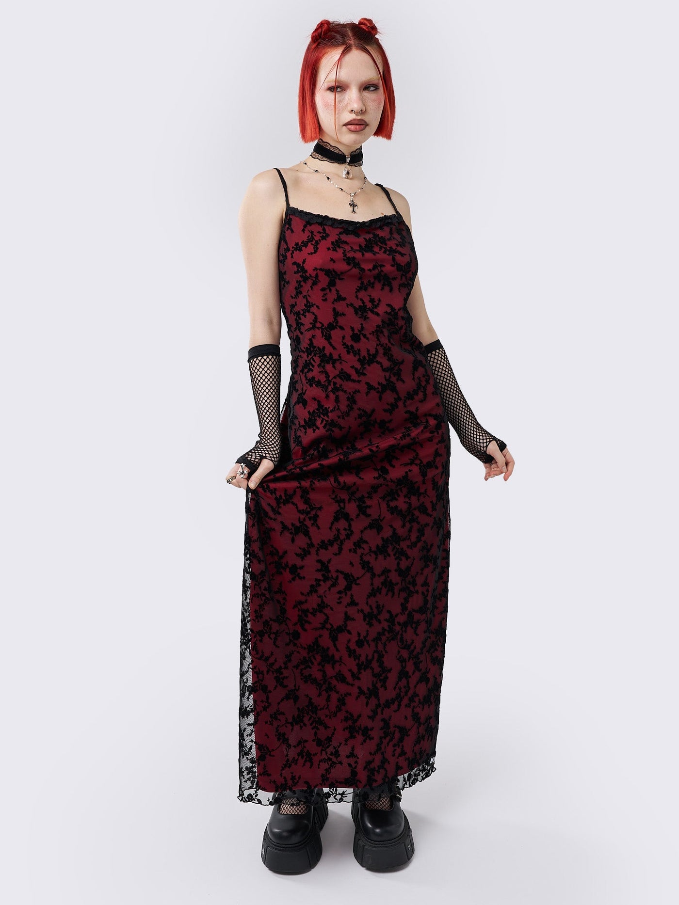 Titania Red Mesh Maxi Dress