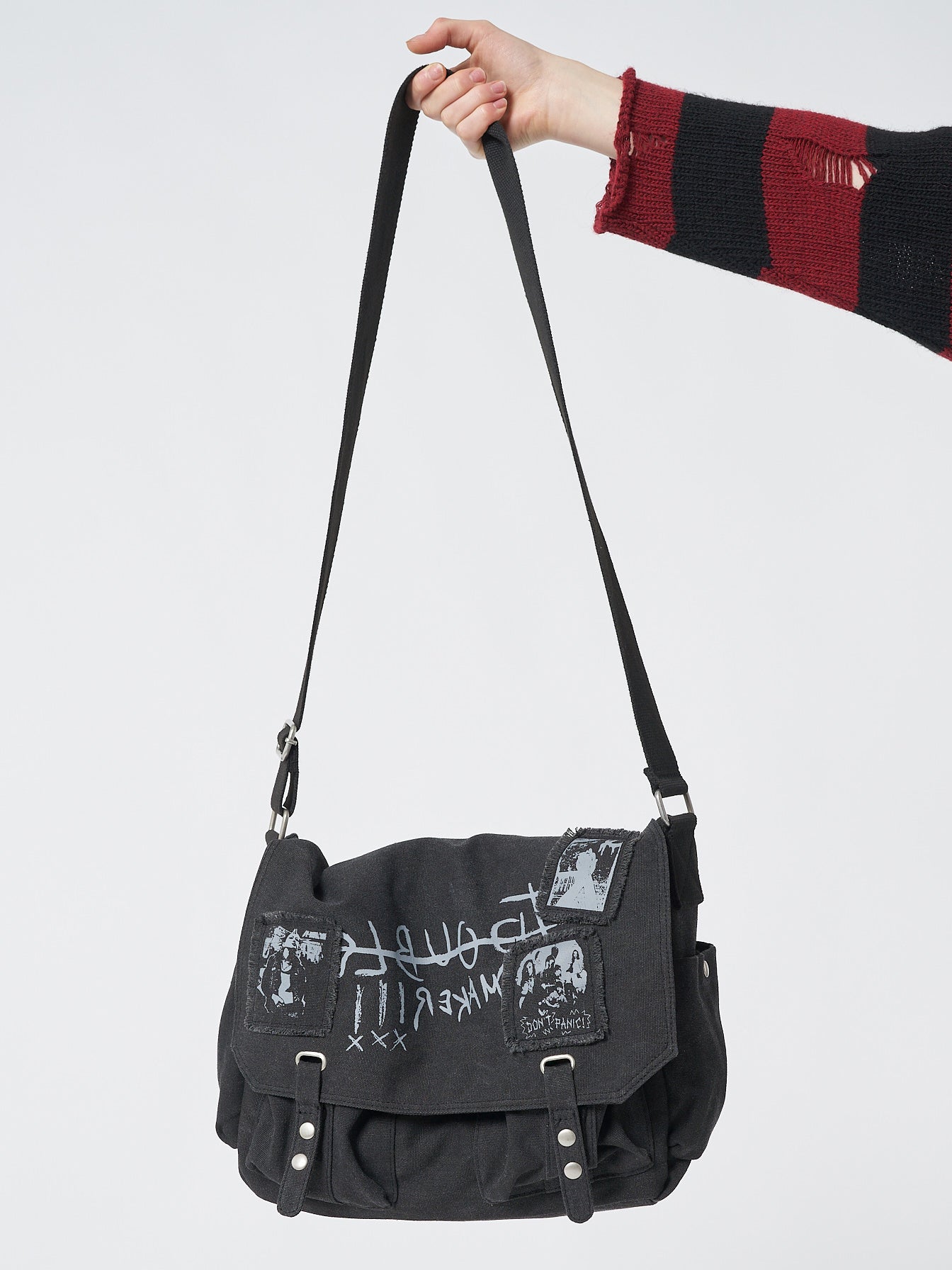 Troublemaker Black Canvas Messenger Bag