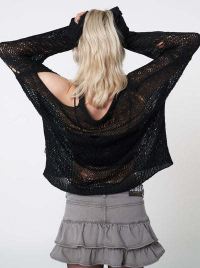 Avril Distressed Cut Out Net Knit Jumper