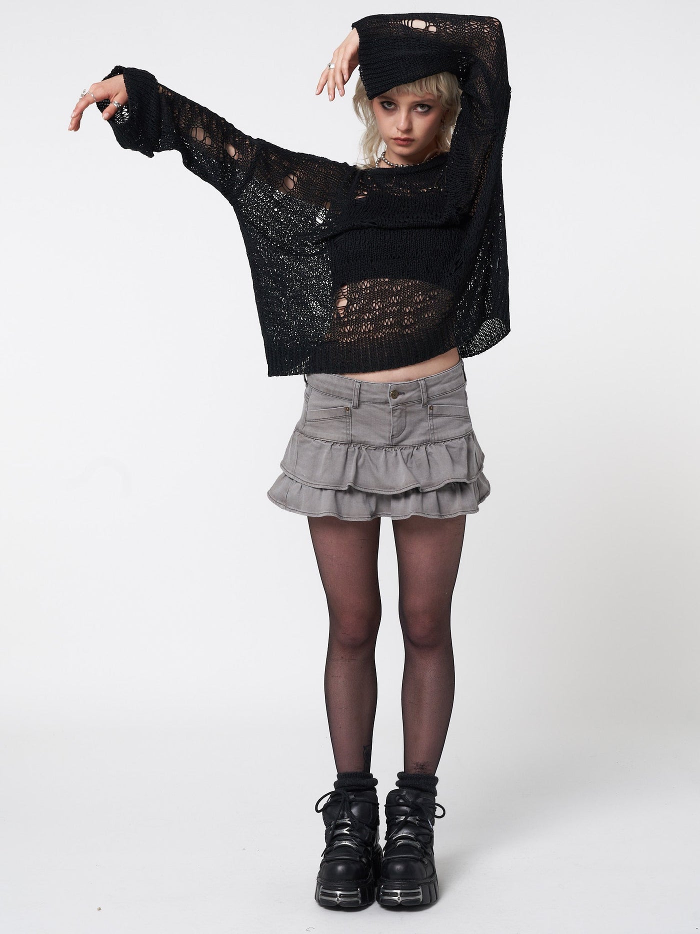 Avril Distressed Cut Out Net Knit Jumper