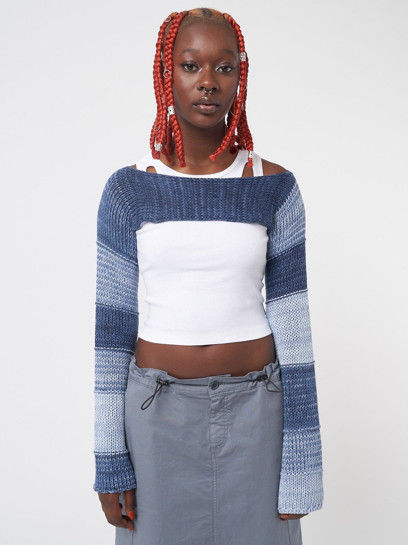 Fusion Blue Patchwork Knitted Shrug Top - Minga  US