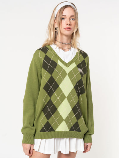 Green Shades Argyle Knitted Jumper