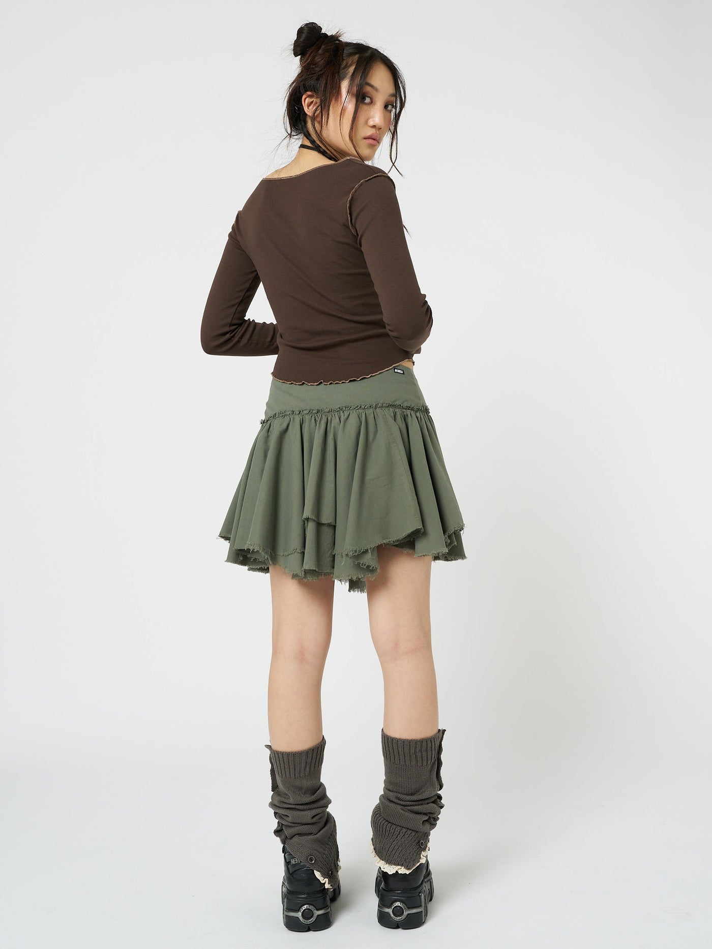 Flora Green Layered Asymmetrical Mini Skirt