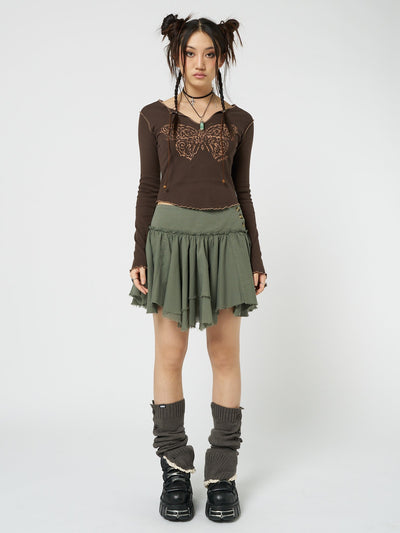 Flora Green Layered Asymmetrical Mini Skirt - Minga  US