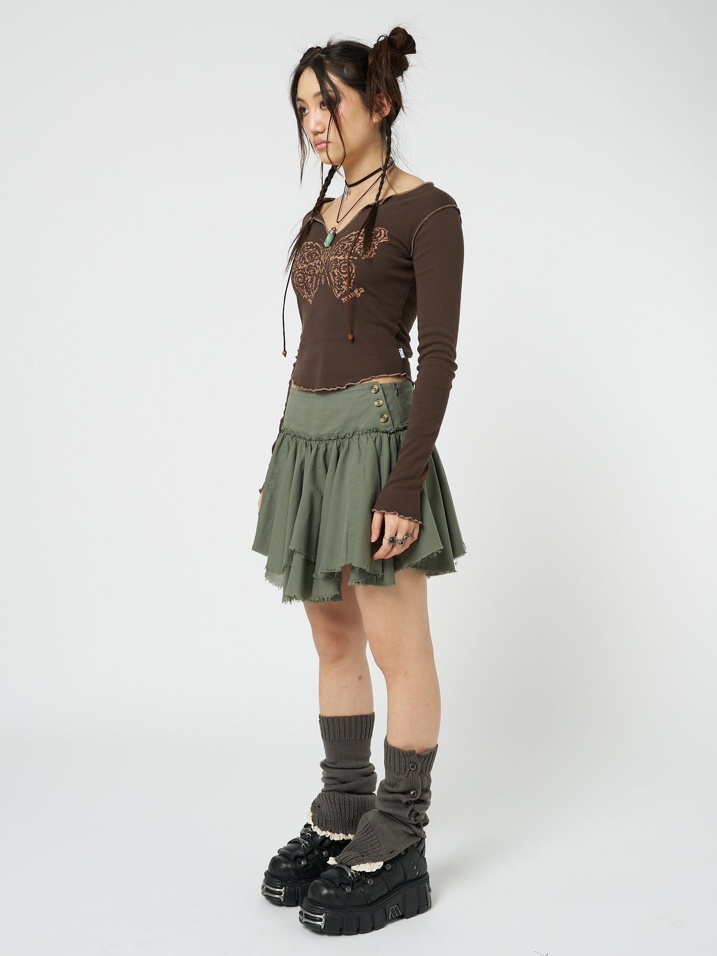 Flora Green Layered Asymmetrical Mini Skirt - Minga  US