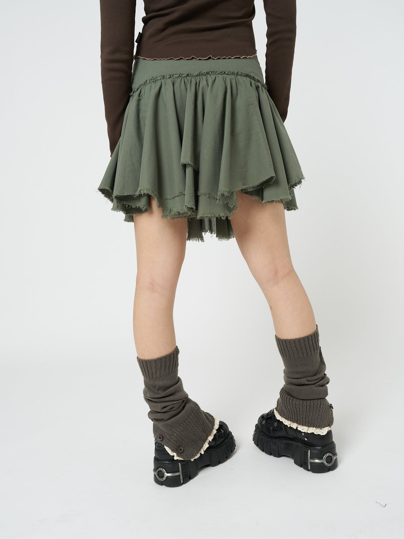 Flora Green Layered Asymmetrical Mini Skirt