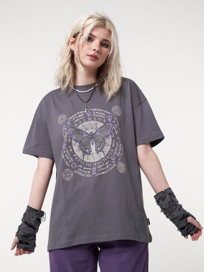 Grey t-shirt with ancient butterfly front print