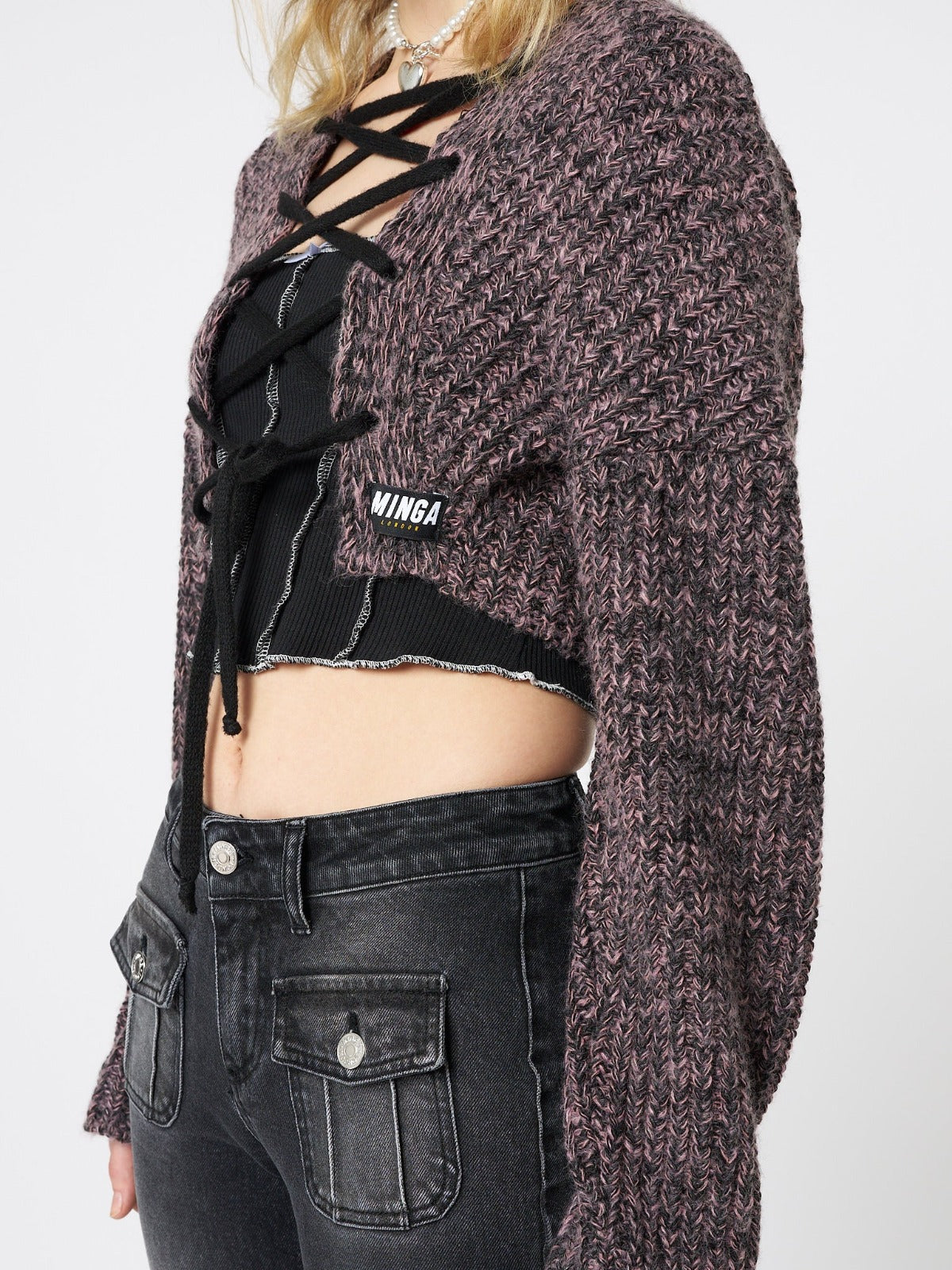 Arabella Mauve Knitted Lace Up Cardigan