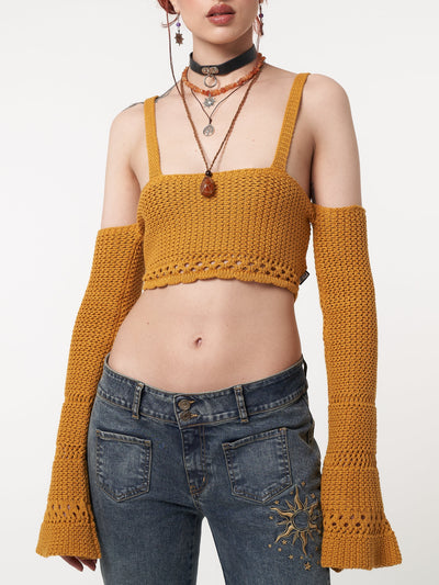 Ariel Golden Yellow Knitted Flare Crop Top