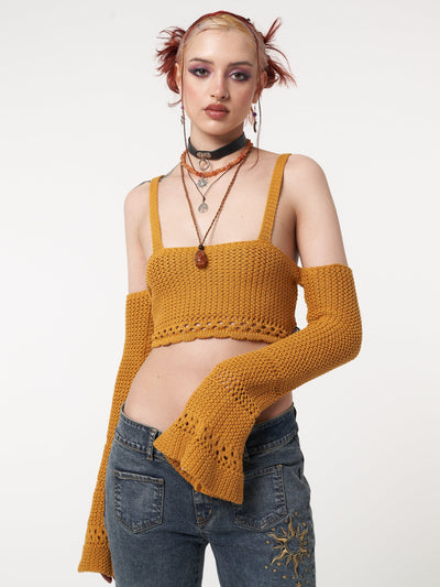 Ariel Golden Yellow Knitted Flare Crop Top