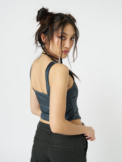 Arieta Black Velvet Corset Crop Top - Minga  US