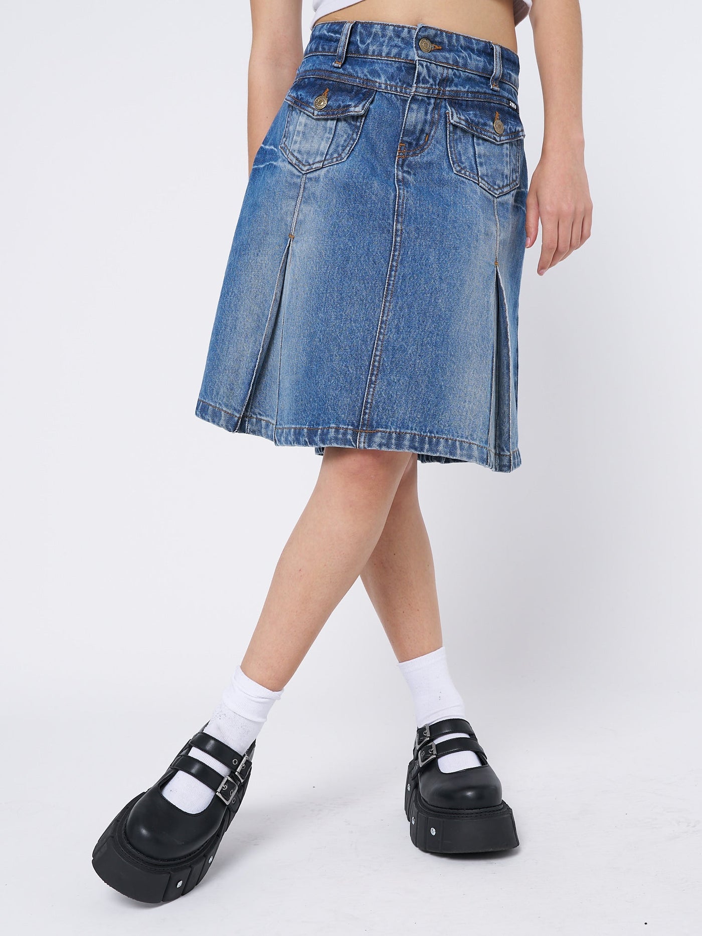 Astrid Denim Pleated Midi Skirt