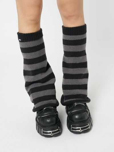 Black & Grey Striped Flare Leg Warmers