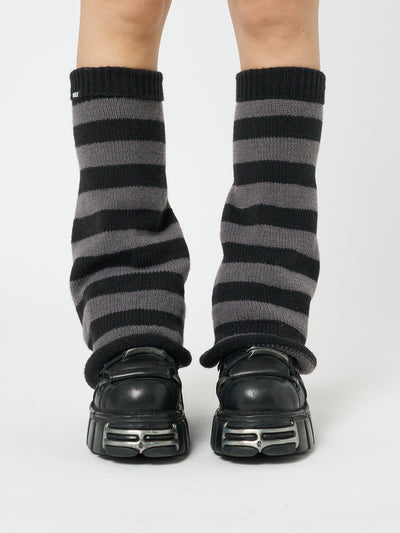 Black & Grey Striped Flare Leg Warmers - Minga  US