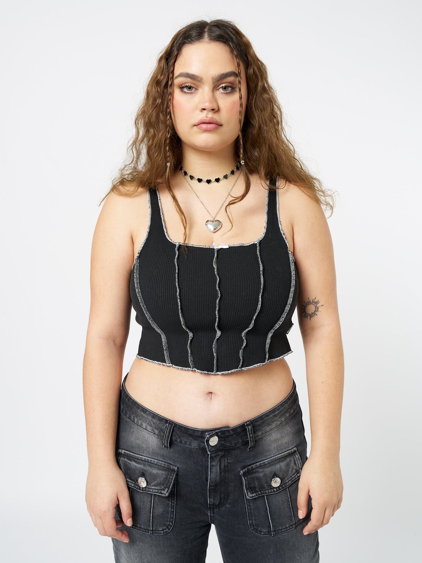 Black Swan Contrast Stitch Corset Top - Minga  US