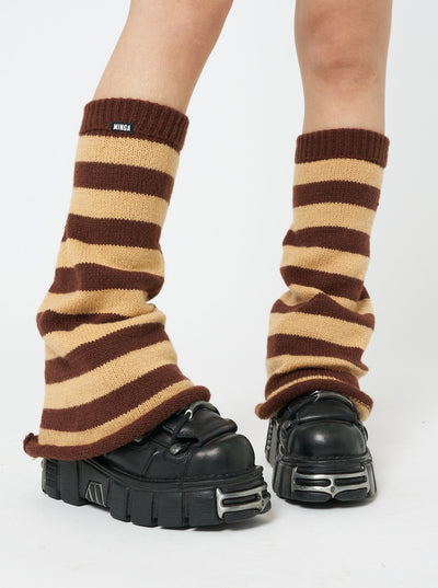 Brown and Honey Striped Flare Leg Warmers - Y2k accessories