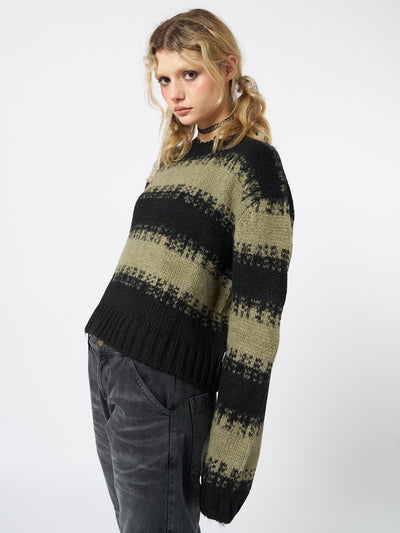 Clara Green Cropped Striped Knit Sweater