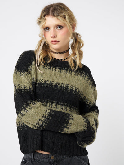 Clara Green Cropped Striped Knit Sweater
