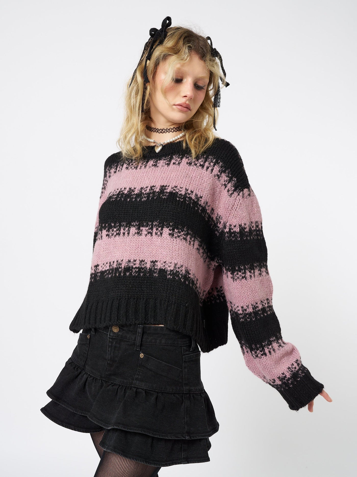Clara Pink Cropped Striped Knit Sweater