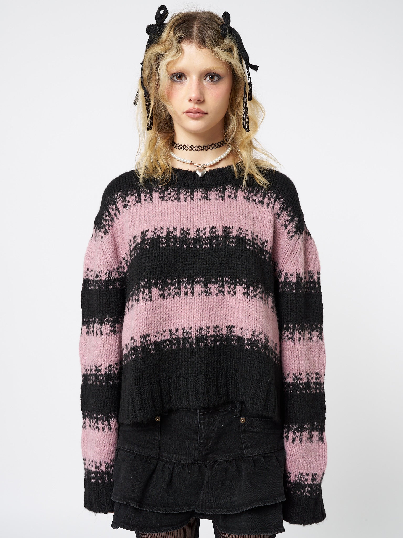 Clara Pink Cropped Striped Knit Sweater