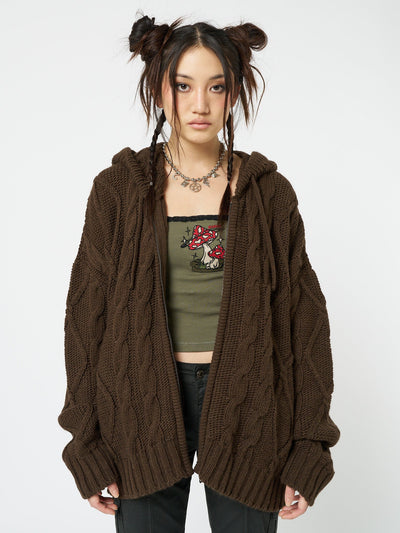 Eli Brown Zip Up Cable Knit Cardigan