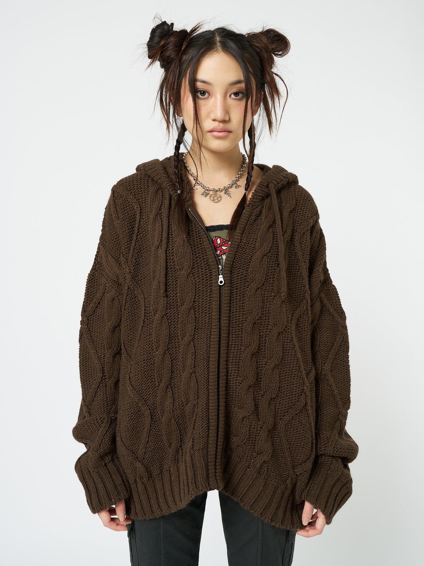 Eli Brown Zip Up Cable Knit Cardigan