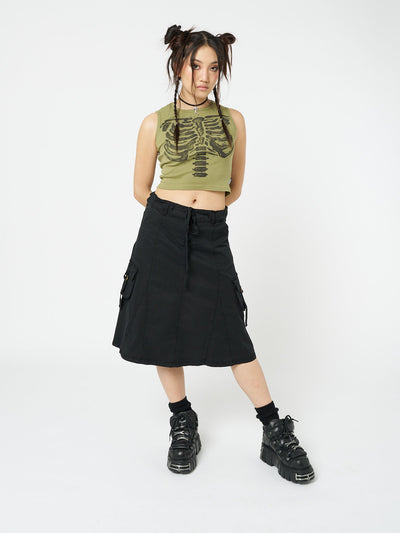 Fae Black Cargo Midi Skirt