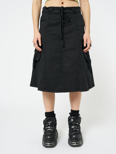 Fae Black Cargo Midi Skirt