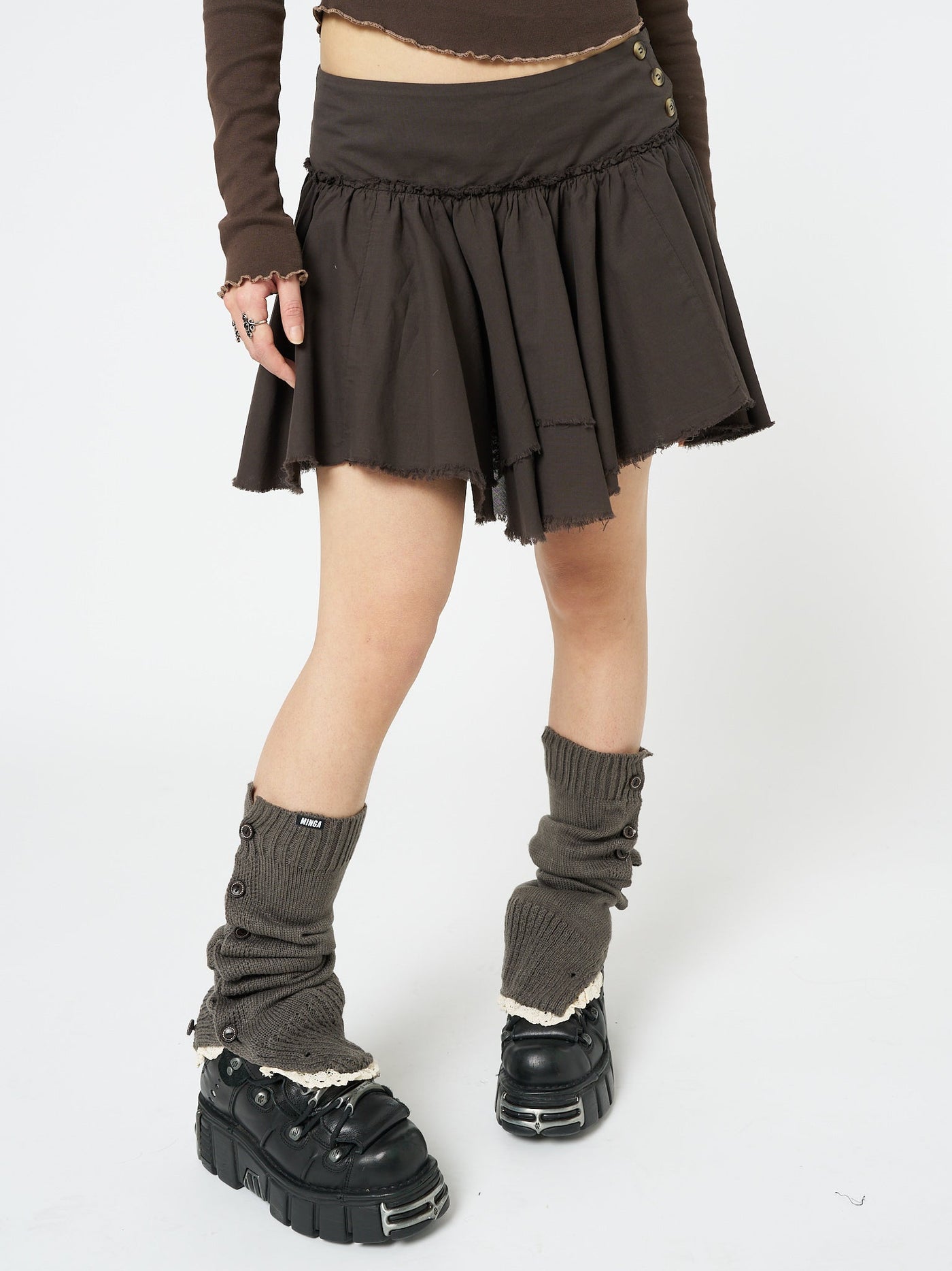 Flora Brown Layered Asymmetrical Mini Skirt - Minga  US