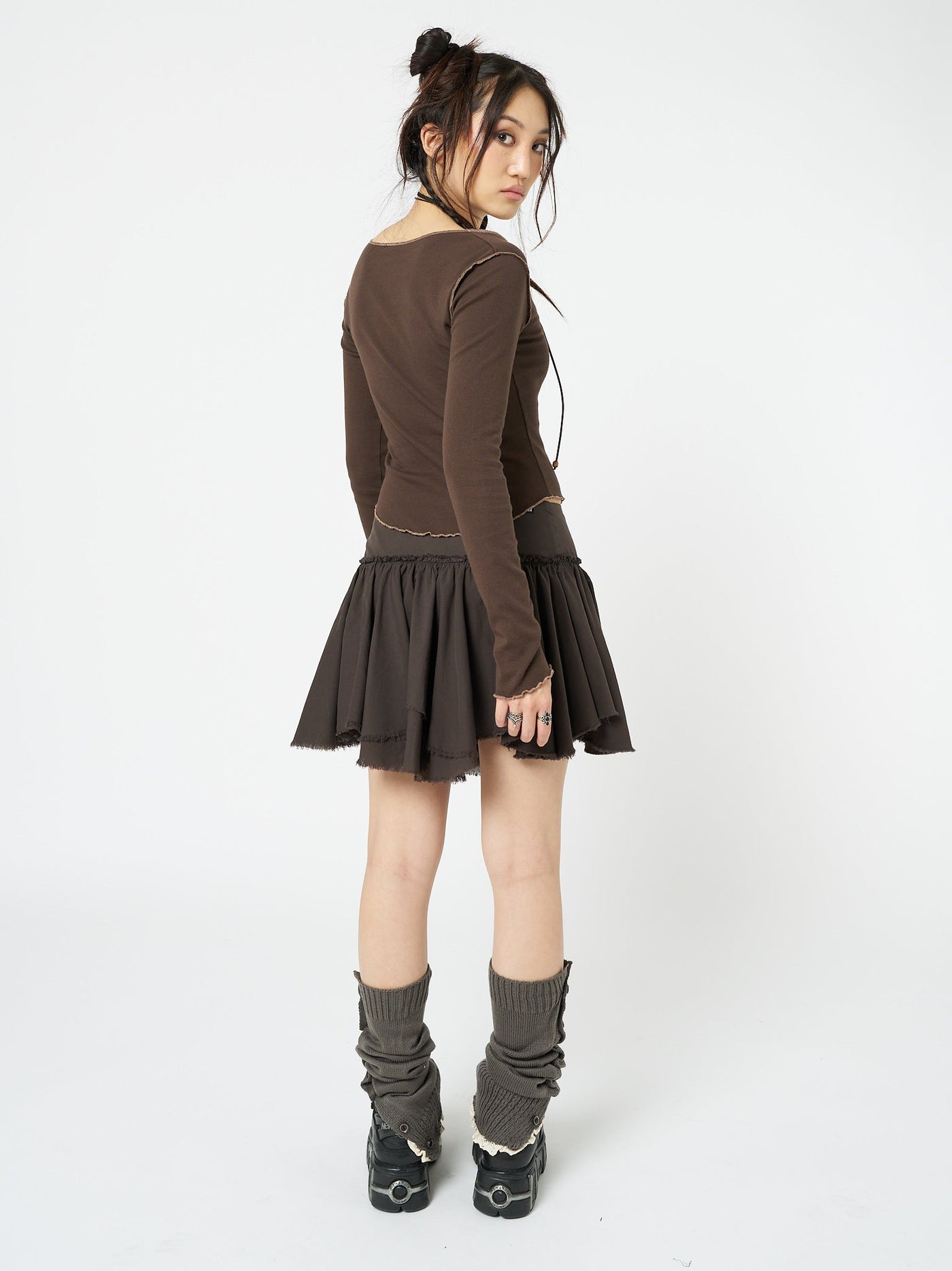 Flora Brown Layered Asymmetrical Mini Skirt