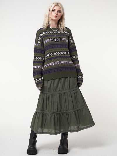 Foggy Green Ruffle Lace Maxi Skirt - Minga  US