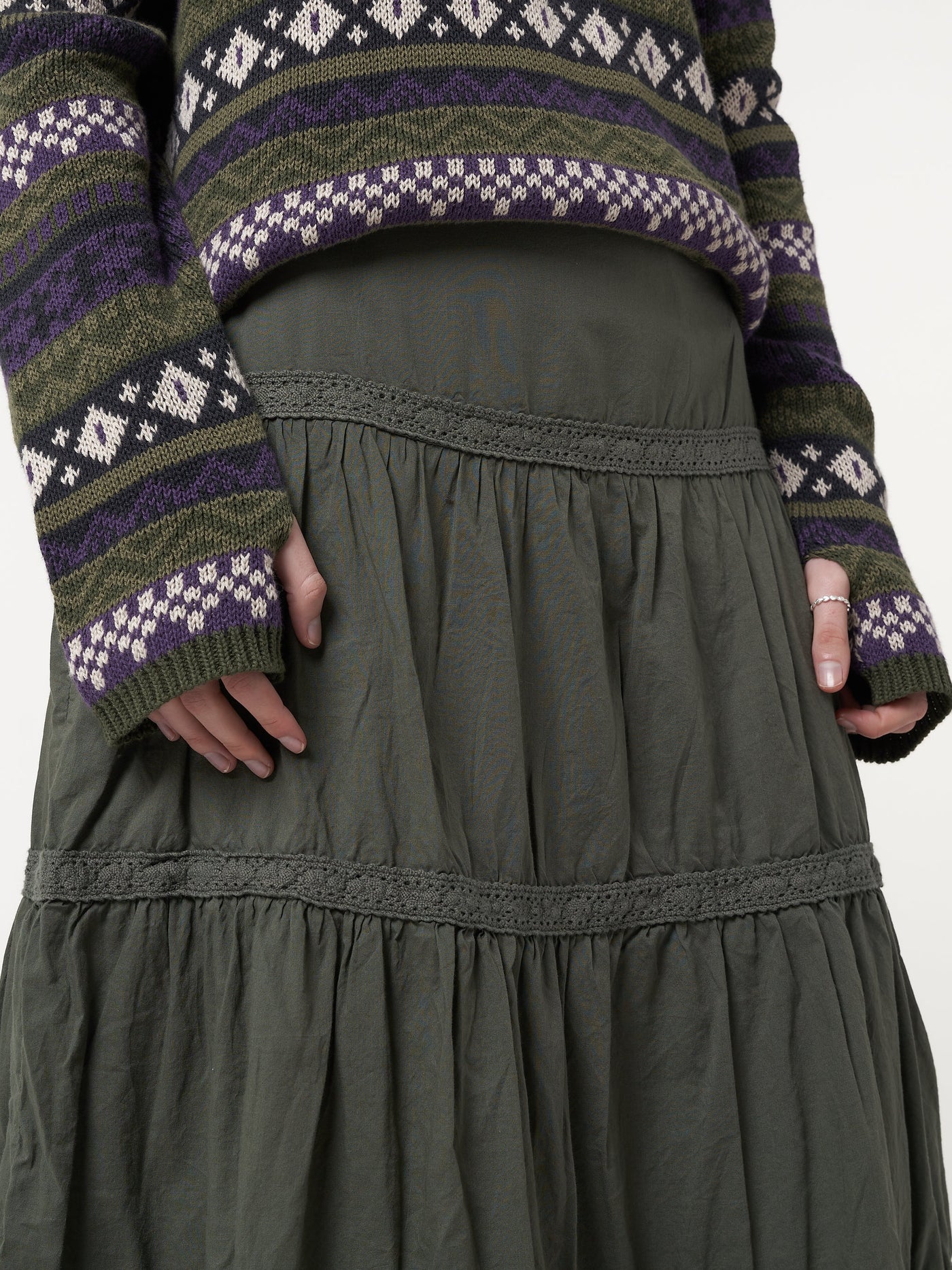 Foggy Green Ruffle Lace Maxi Skirt
