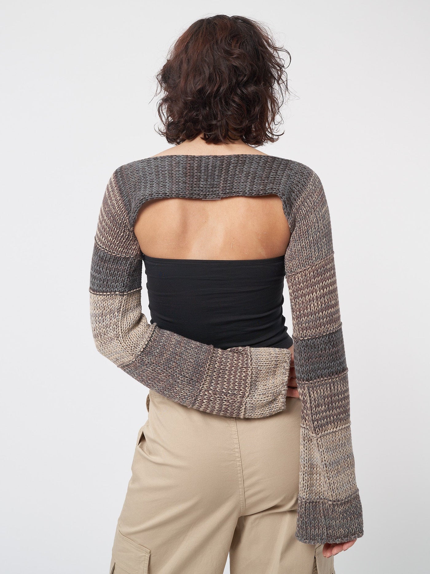Fusion Brown Patchwork Knitted Shrug Top - Minga  US