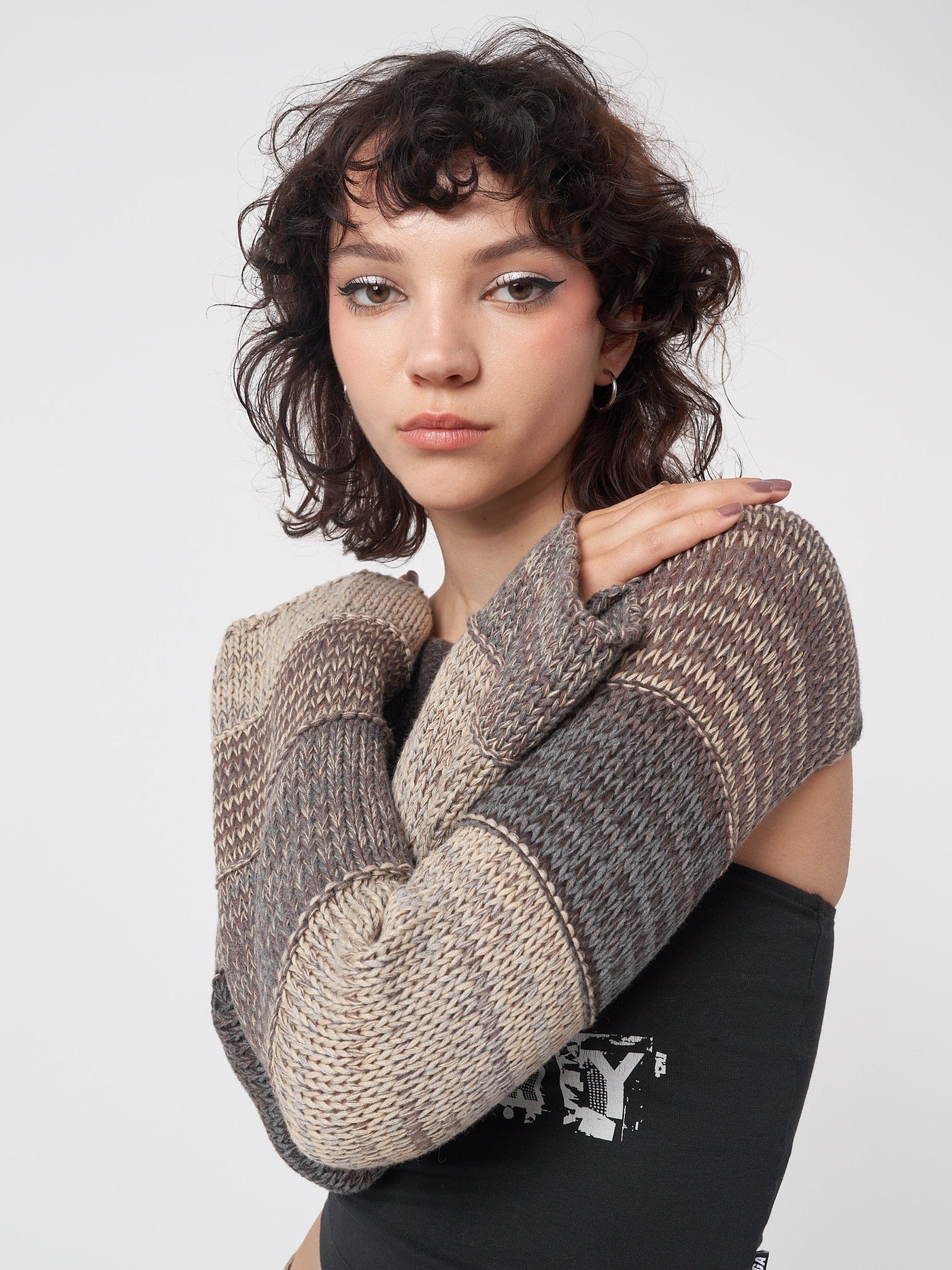 Fusion Brown Patchwork Knitted Shrug
