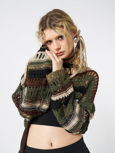 Giselle Green Extreme Crop Knit Sweater
