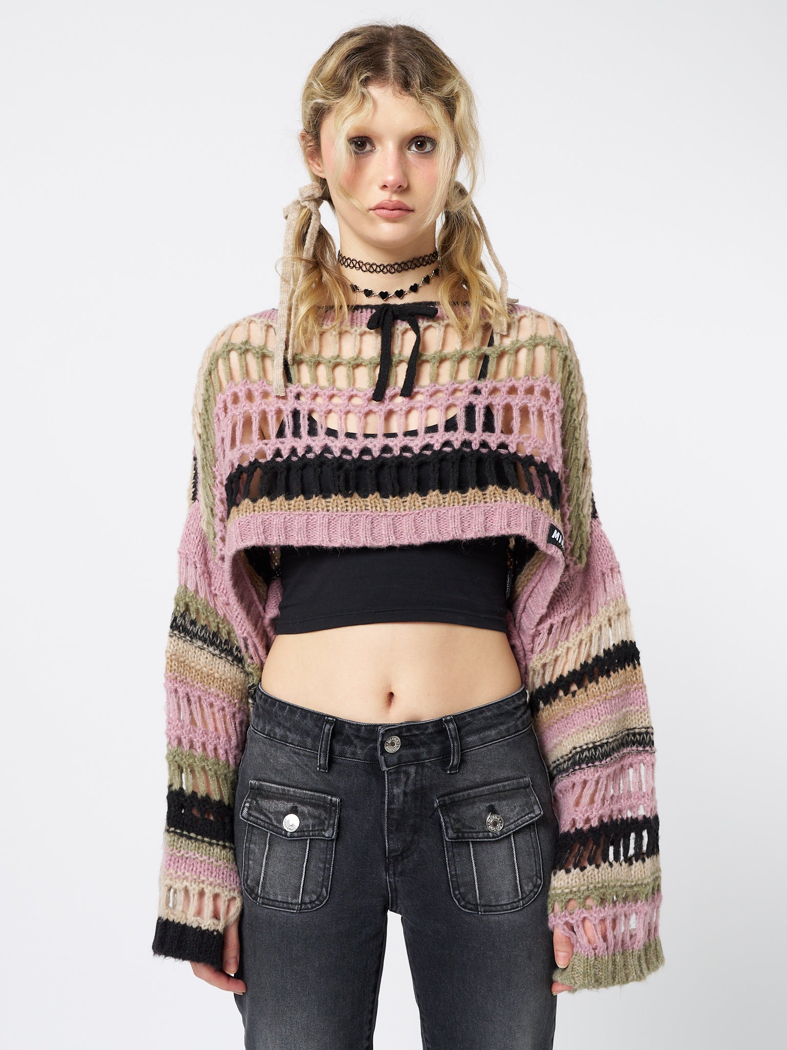 Giselle Pink Extreme Crop Knit Sweater - Minga  US