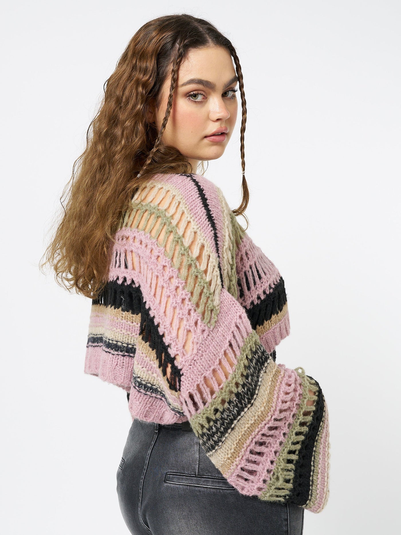 Giselle Pink Extreme Crop Knit Sweater