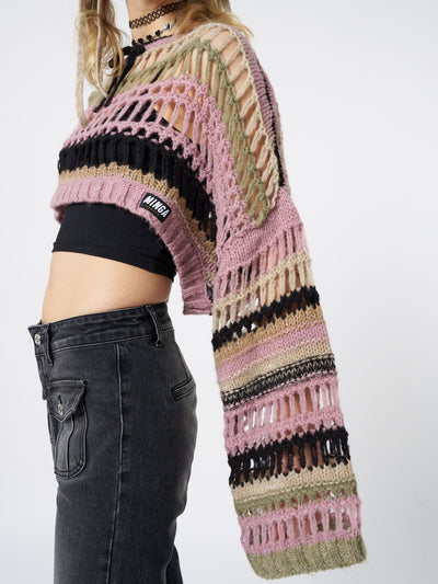 Giselle Pink Extreme Crop Knit Sweater - Minga  US