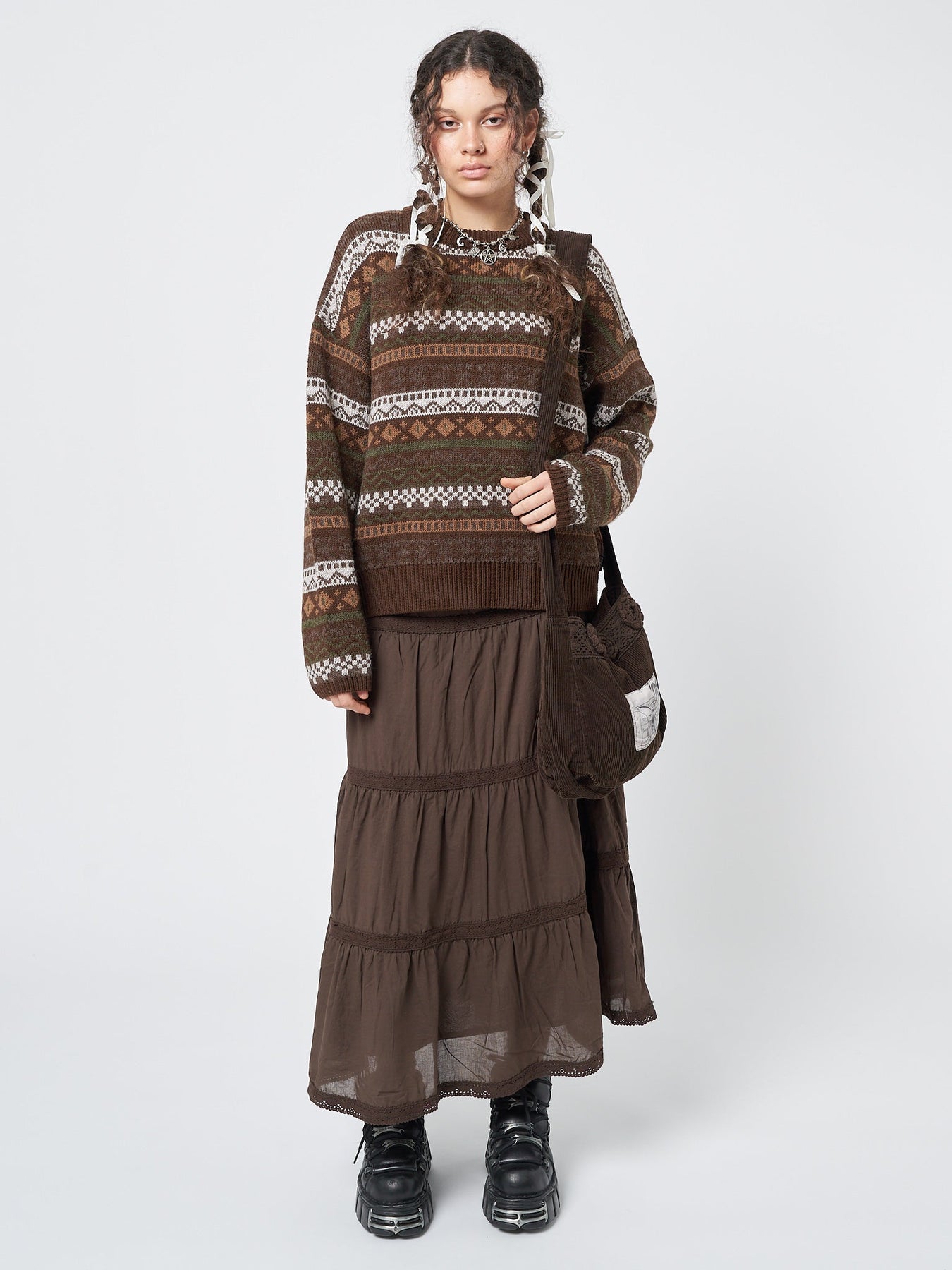 Granny Jacquard Knit Jumper Vintage Minga London S / Brown